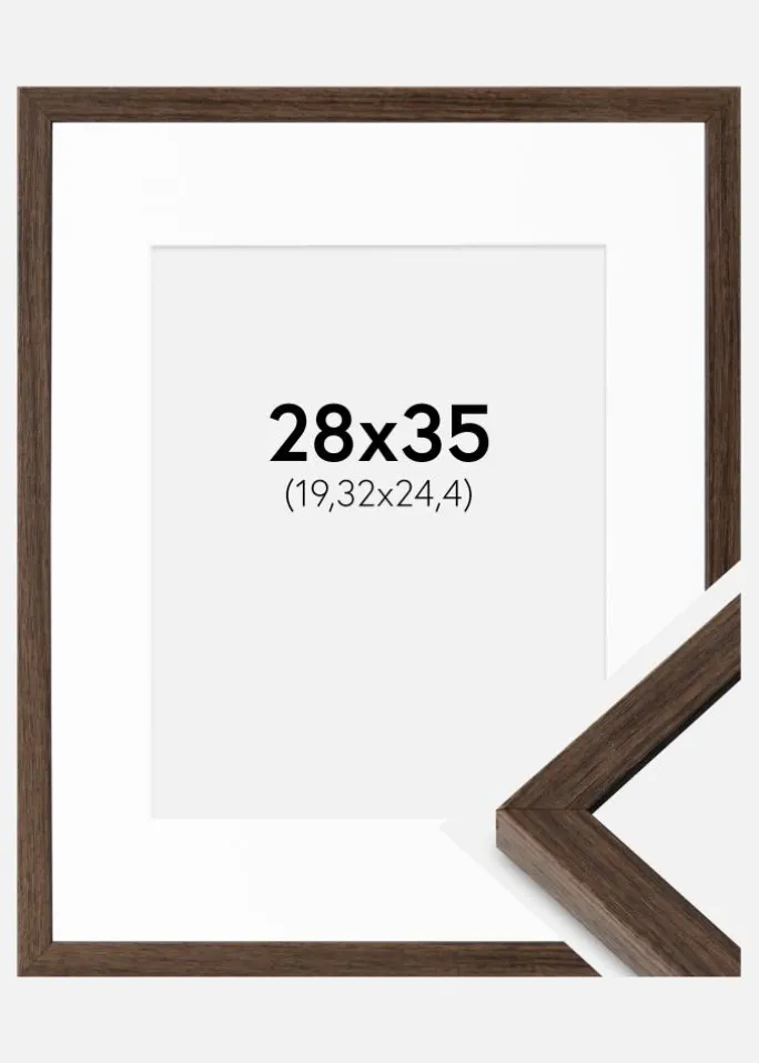 Ramme Ares Valnød 28x35 cm - Passepartout Hvid 8x10 inches