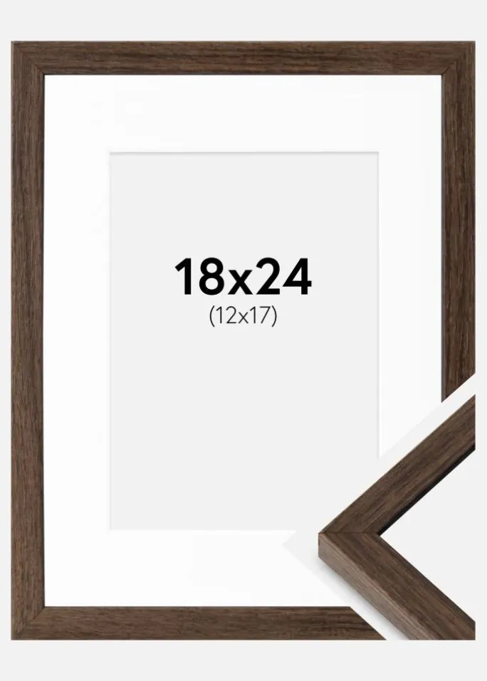 Ramme Ares Valnød 18x24 cm - Passepartout Hvid 13x18 cm