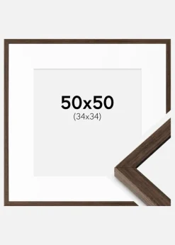 Ramme Ares Valnød 50x50 cm - Passepartout Hvid 35x35 cm