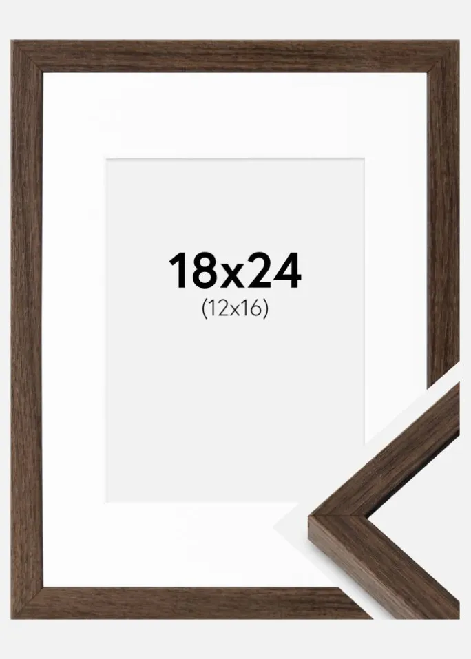 Ramme Ares Valnød 18x24 cm - Passepartout Hvid 13x17 cm