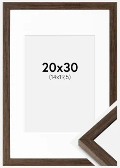 Ramme Ares Valnød 20x30 cm - Passepartout Hvid 15x21 cm