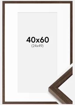 Ramme Ares Valnød 40x60 cm - Passepartout Hvid 25x50 cm