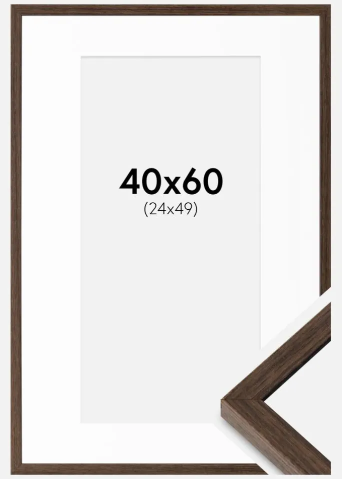 Ramme Ares Valnød 40x60 cm - Passepartout Hvid 25x50 cm