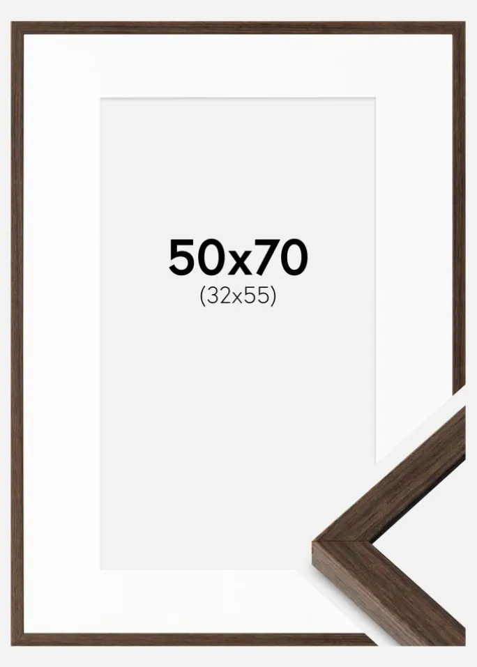 Ramme Ares Valnød 50x70 cm - Passepartout Hvid 33x56 cm