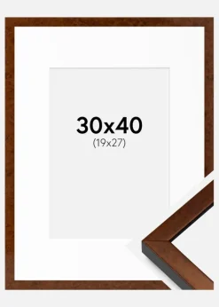 Ramme Ares valnød 30x40 cm - Passepartout Hvid 20x28 cm