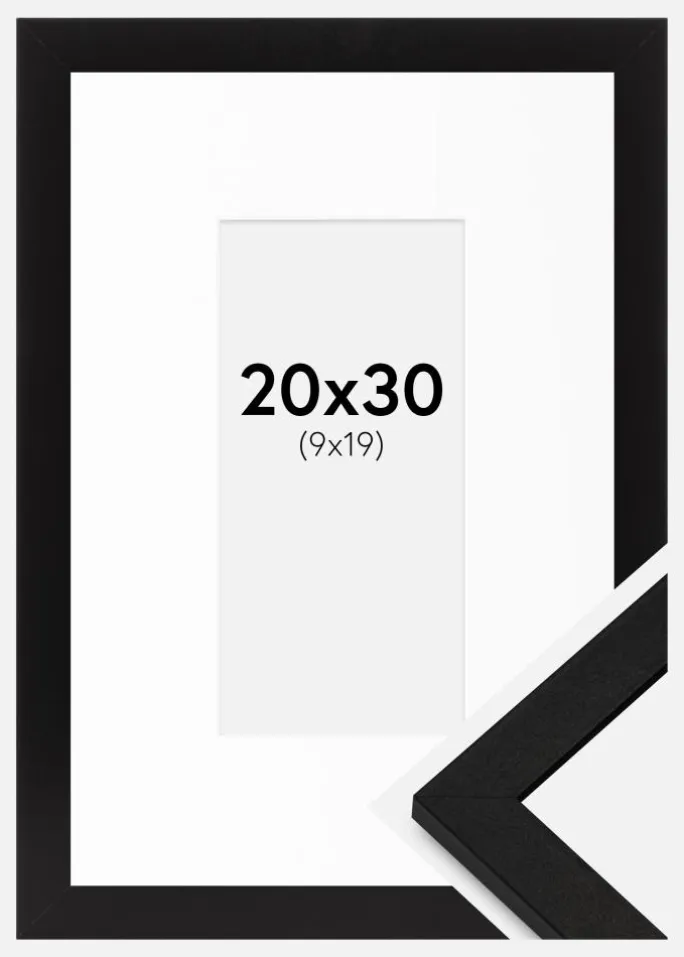 Ramme BGA Classic Sort 20x30 cm - Passepartout Hvid 10x20 cm