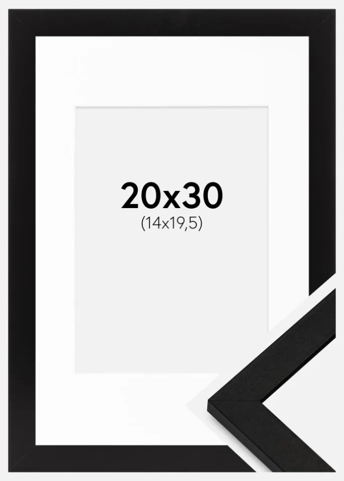 Ramme BGA Classic Sort 20x30 cm - Passepartout Hvid 15x21 cm