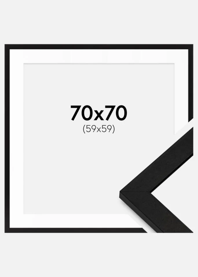 Ramme BGA Classic Sort 70x70 cm - Passepartout Hvid 60x60 cm