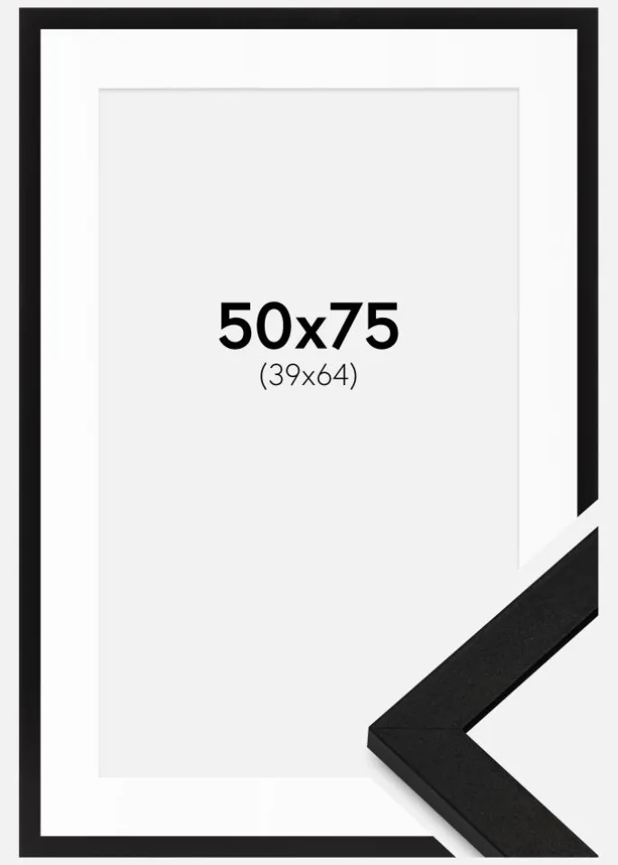 Ramme BGA Classic Sort 50x75 cm - Passepartout Hvid 40x65 cm