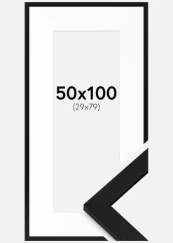 Ramme BGA Classic Sort 50x100 cm - Passepartout Hvid 30x80 cm