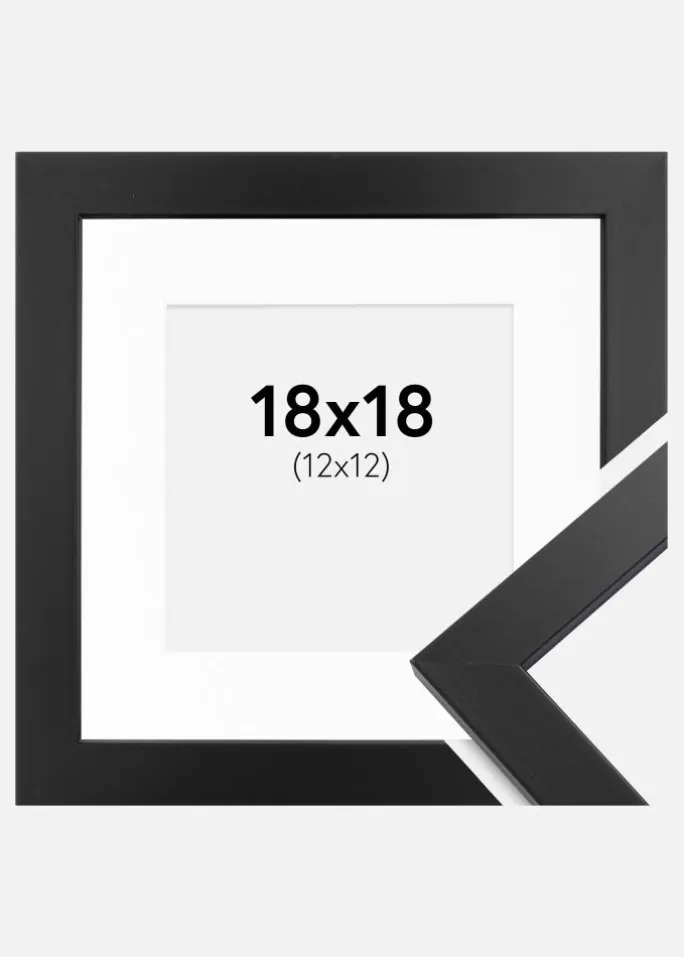 Ramme Black Wood 18x18 cm - Passepartout Hvid 13x13 cm