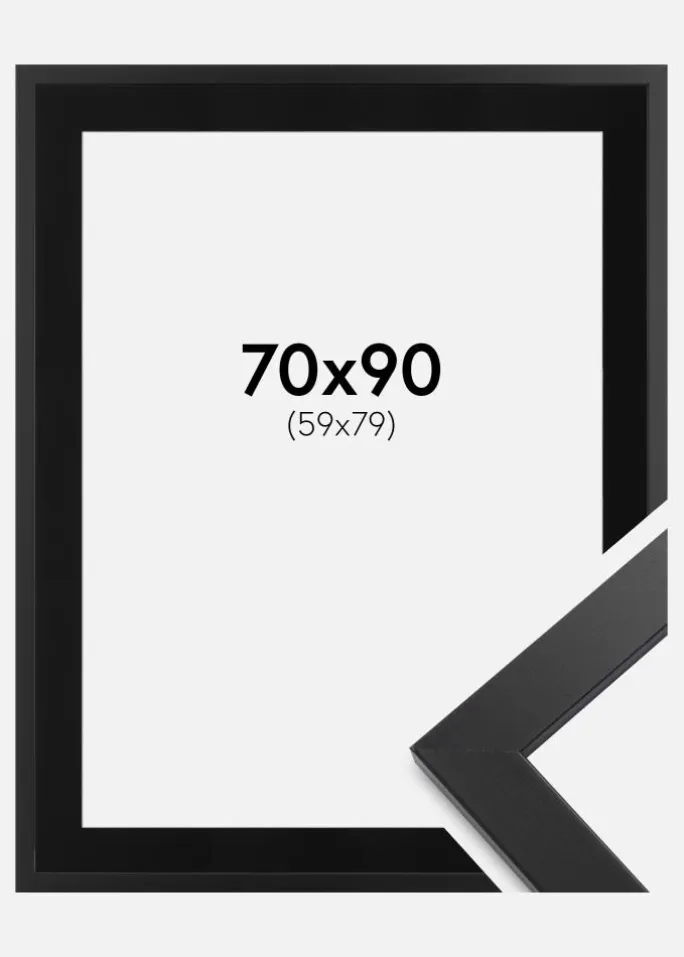 Ramme Black Wood 70x90 cm - Passepartout Sort 60x80 cm