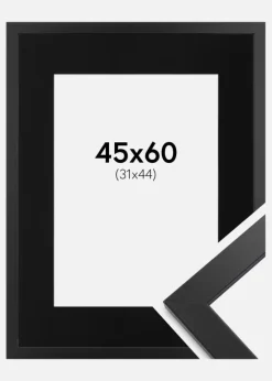 Ramme Black Wood 45x60 cm - Passepartout Sort 32x45 cm