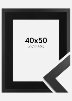 Ramme Black Wood 40x50 cm - Passepartout Sort 12x16 inches