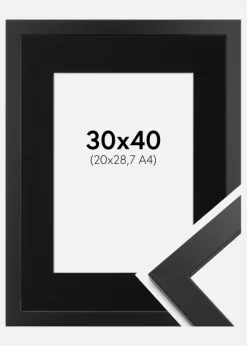 Ramme Black Wood 30x40 cm - Passepartout Sort 21x29,7 cm (A4)