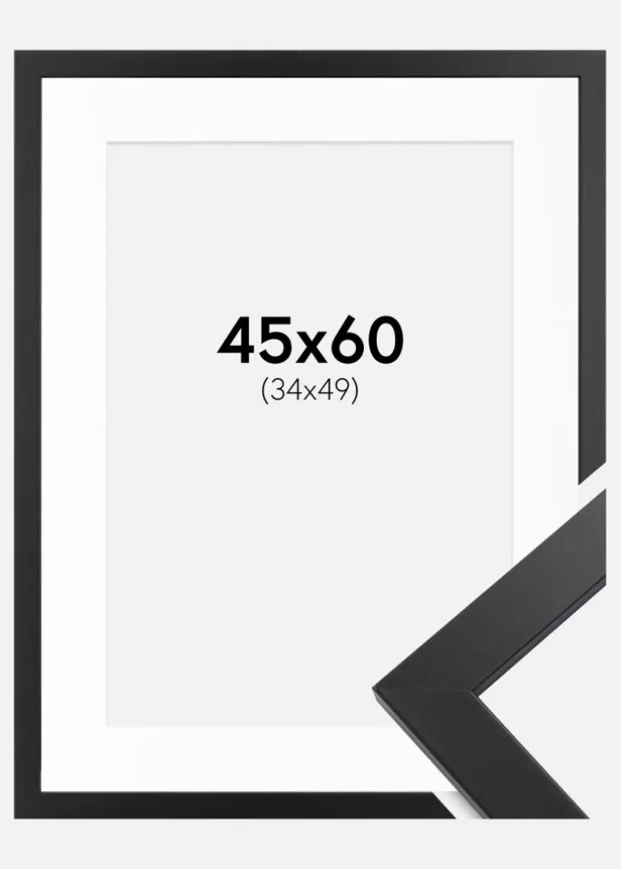 Ramme Black Wood 45x60 cm - Passepartout Hvid 35x50 cm