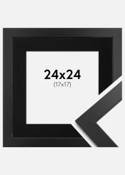 Ramme Black Wood 24x24 cm - Passepartout Sort 18x18 cm