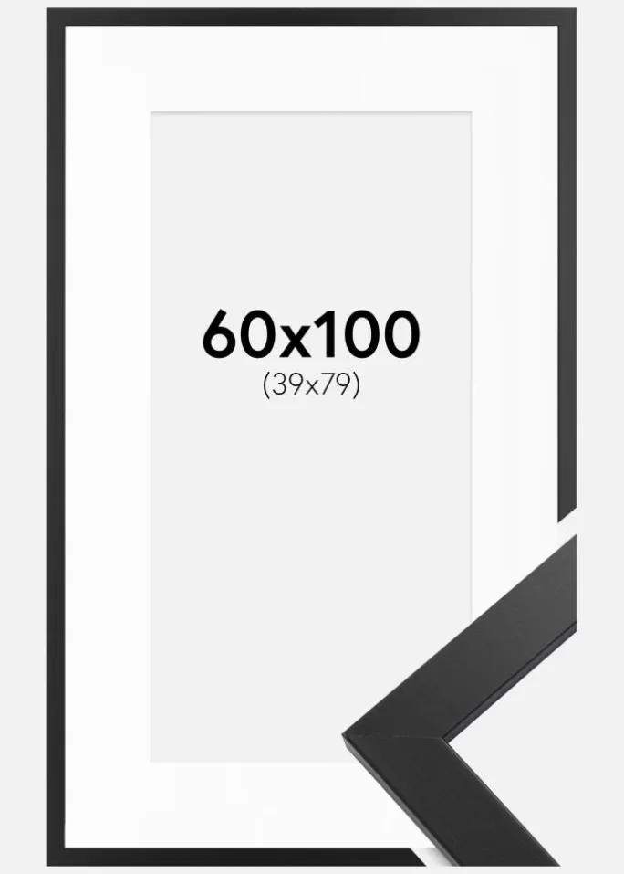 Ramme Black Wood 60x100 cm - Passepartout Hvid 40x80 cm