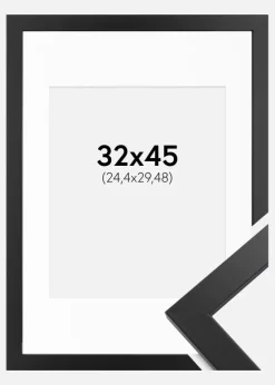 Ramme Black Wood 32x45 cm - Passepartout Hvid 10x12 inches