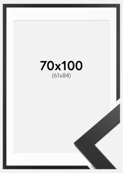 Ramme Black Wood 70x100 cm - Passepartout Hvid 62x85 cm