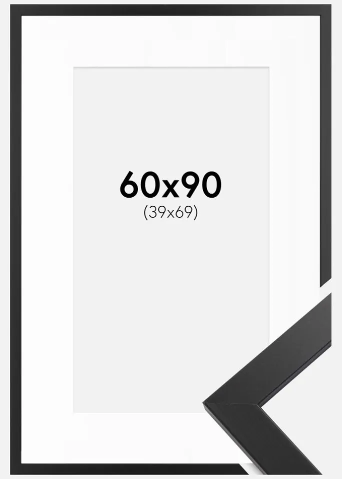 Ramme Black Wood 60x90 cm - Passepartout Hvid 40x70 cm