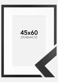 Ramme Black Wood 45x60 cm - Passepartout Hvid 12x18 inches