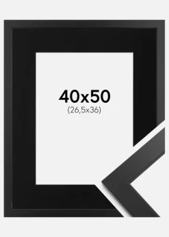 Ramme Black Wood 40x50 cm - Passepartout Sort 27,5x37 cm