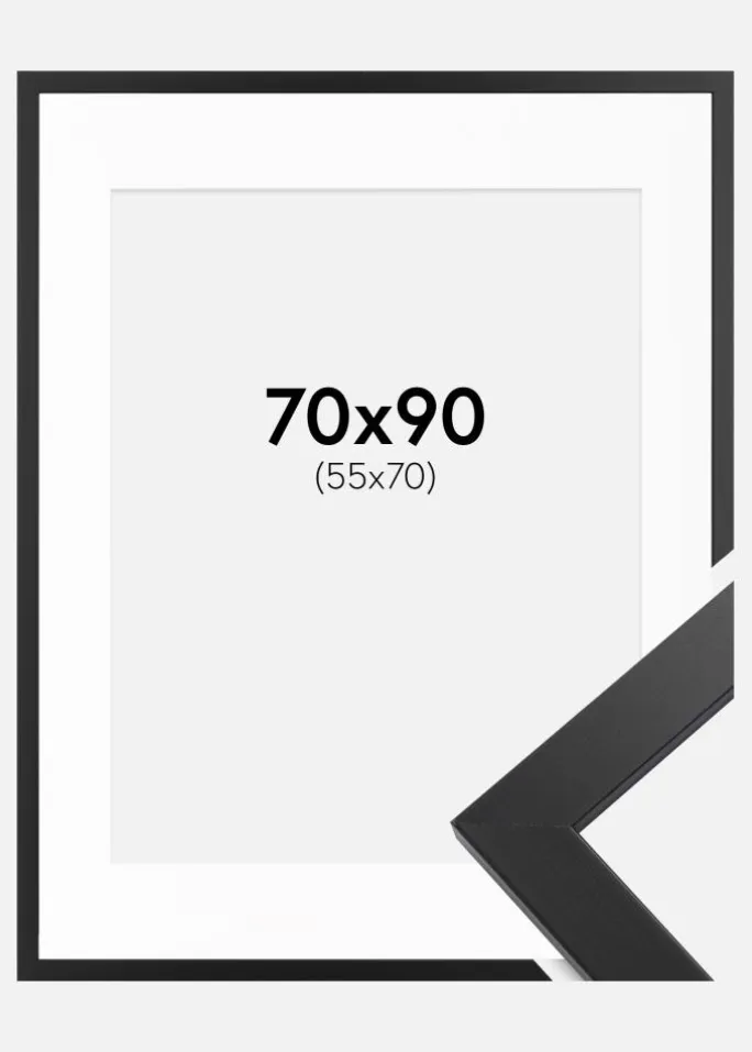 Ramme Black Wood 70x90 cm - Passepartout Hvid 56x71 cm