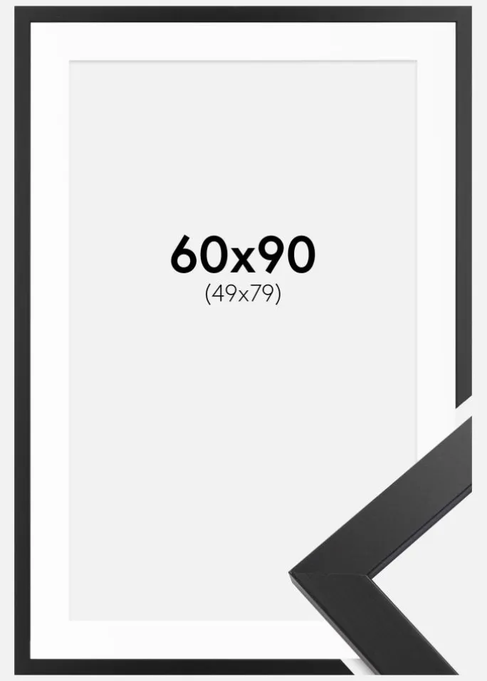 Ramme Black Wood 60x90 cm - Passepartout Hvid 50x80 cm