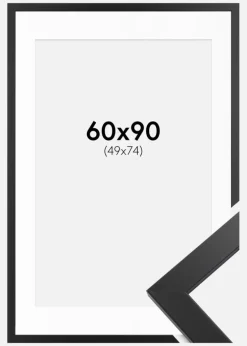 Ramme Black Wood 60x90 cm - Passepartout Hvid 50x75 cm