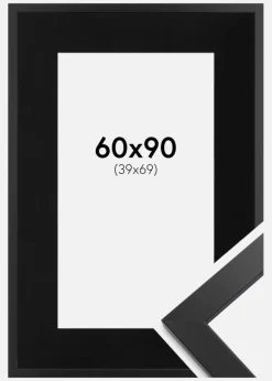 Ramme Black Wood 60x90 cm - Passepartout Sort 40x70 cm