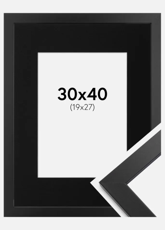 Ramme Black Wood 30x40 cm - Passepartout Sort 20x28 cm