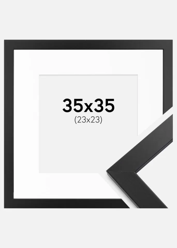 Ramme Black Wood 35x35 cm - Passepartout Hvid 24x24 cm