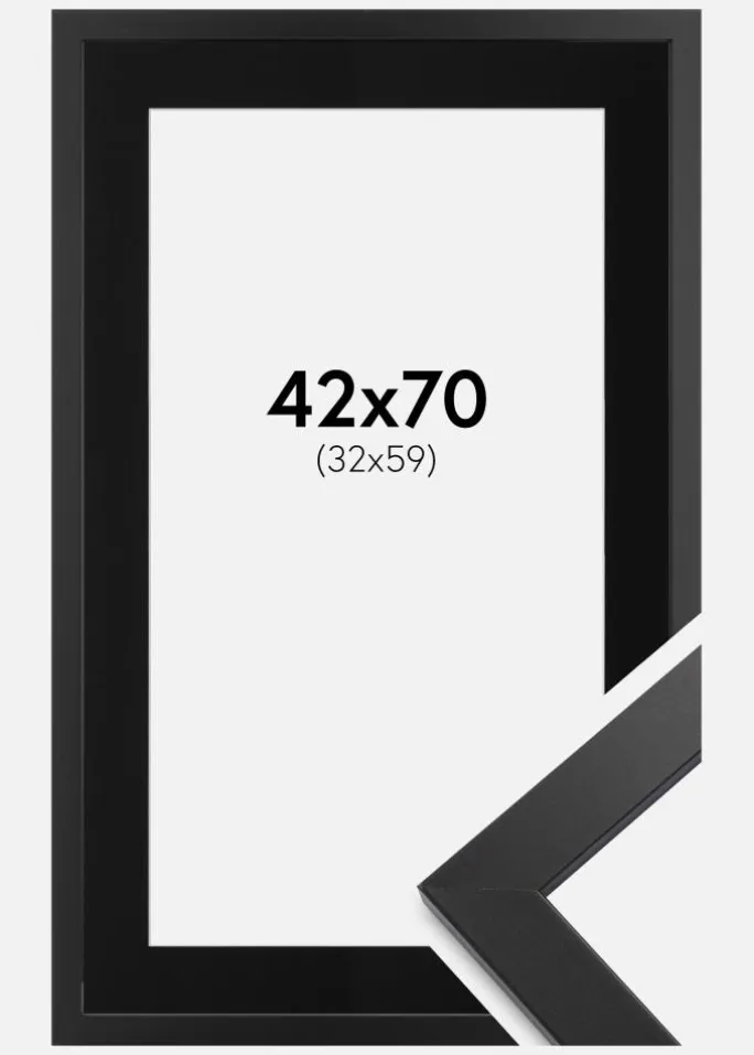 Ramme Black Wood 42x70 cm - Passepartout Sort 33x60 cm