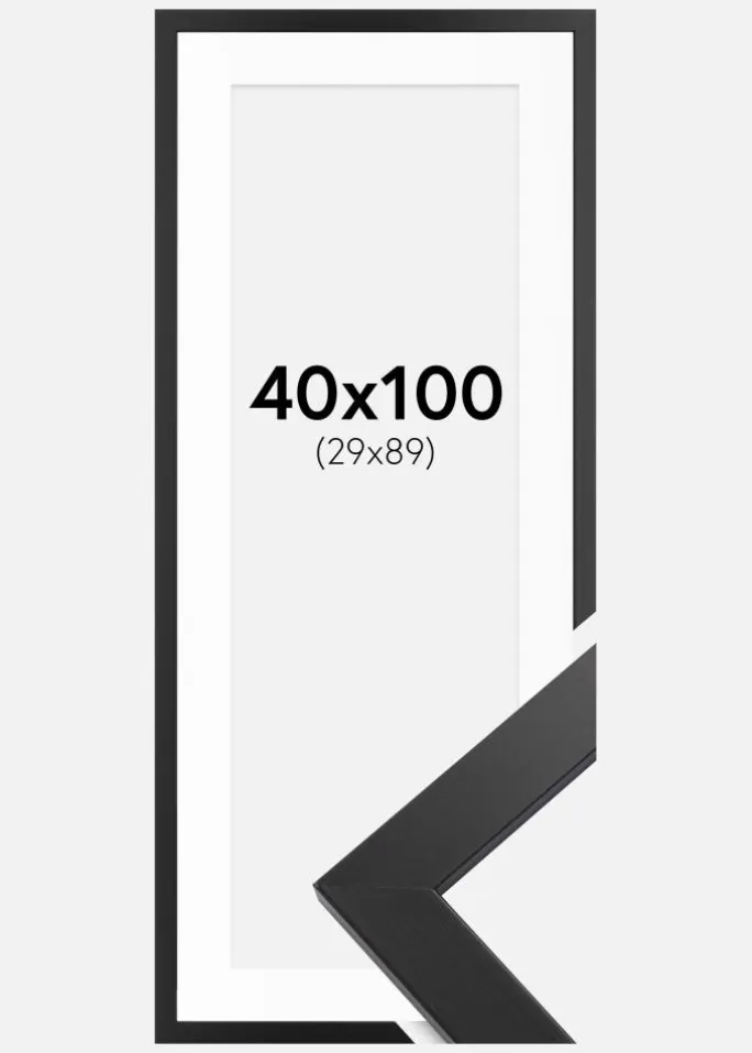 Ramme Black Wood 40x100 cm - Passepartout Hvid 30x90 cm