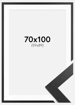 Ramme Black Wood 70x100 cm - Passepartout Hvid 60x90 cm