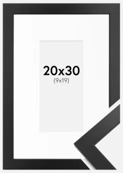 Ramme Black Wood 20x30 cm - Passepartout Hvid 10x20 cm