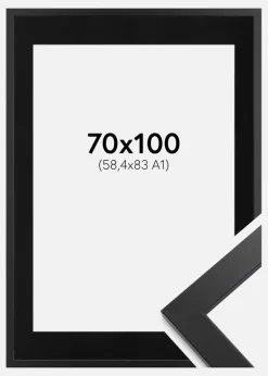 Ramme Black Wood 70x100 cm - Passepartout Sort 59,4x84 cm (A1)