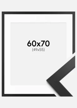Ramme Black Wood 60x70 cm - Passepartout Hvid 50x56 cm