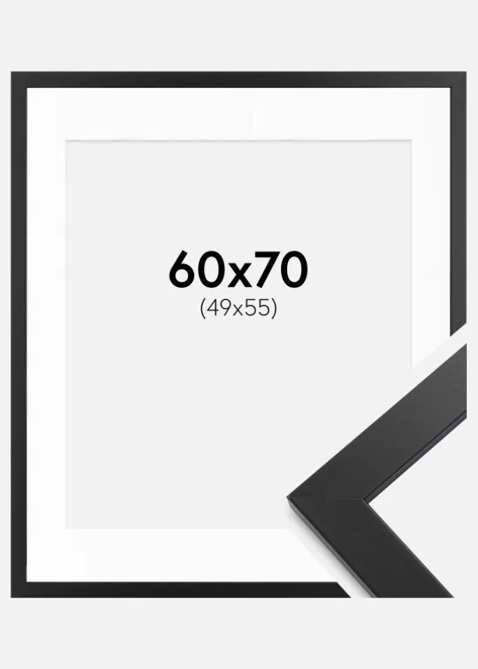 Ramme Black Wood 60x70 cm - Passepartout Hvid 50x56 cm