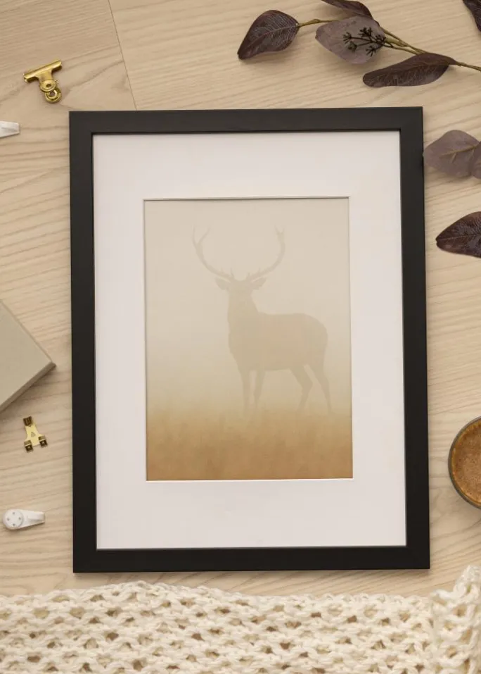 Ramme Black Wood 60x70 cm - Passepartout Hvid 50x56 cm