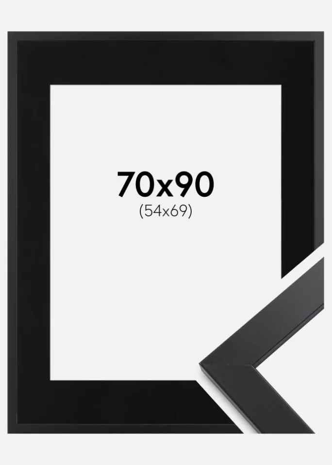 Ramme Black Wood 70x90 cm - Passepartout Sort 55x70 cm