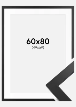 Ramme Black Wood 60x80 cm - Passepartout Hvid 50x70 cm