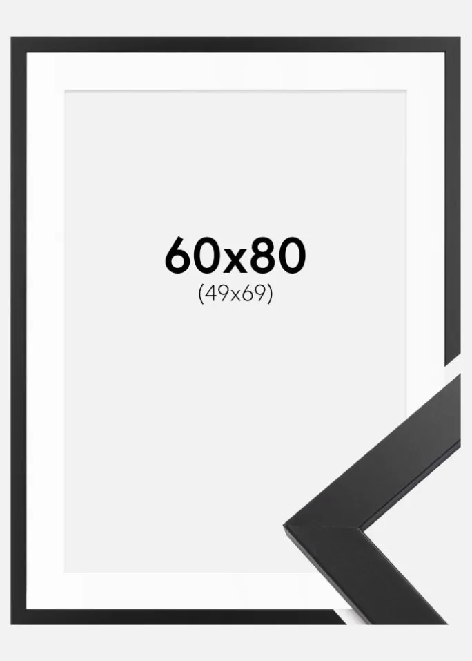 Ramme Black Wood 60x80 cm - Passepartout Hvid 50x70 cm