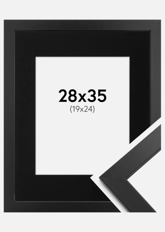 Ramme Black Wood 28x35 cm - Passepartout Sort 20x25 cm