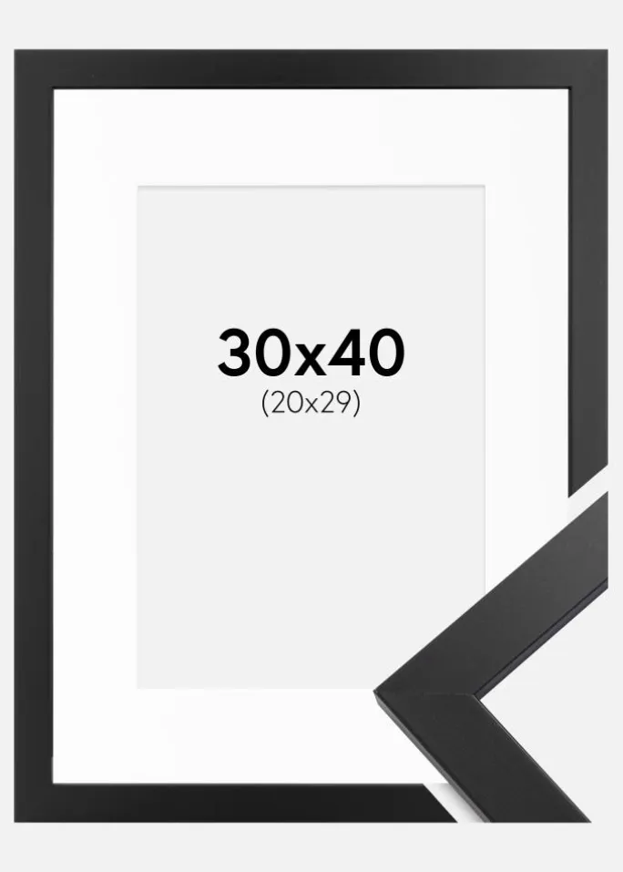 Ramme Black Wood 30x40 cm - Passepartout Hvid 21x30 cm