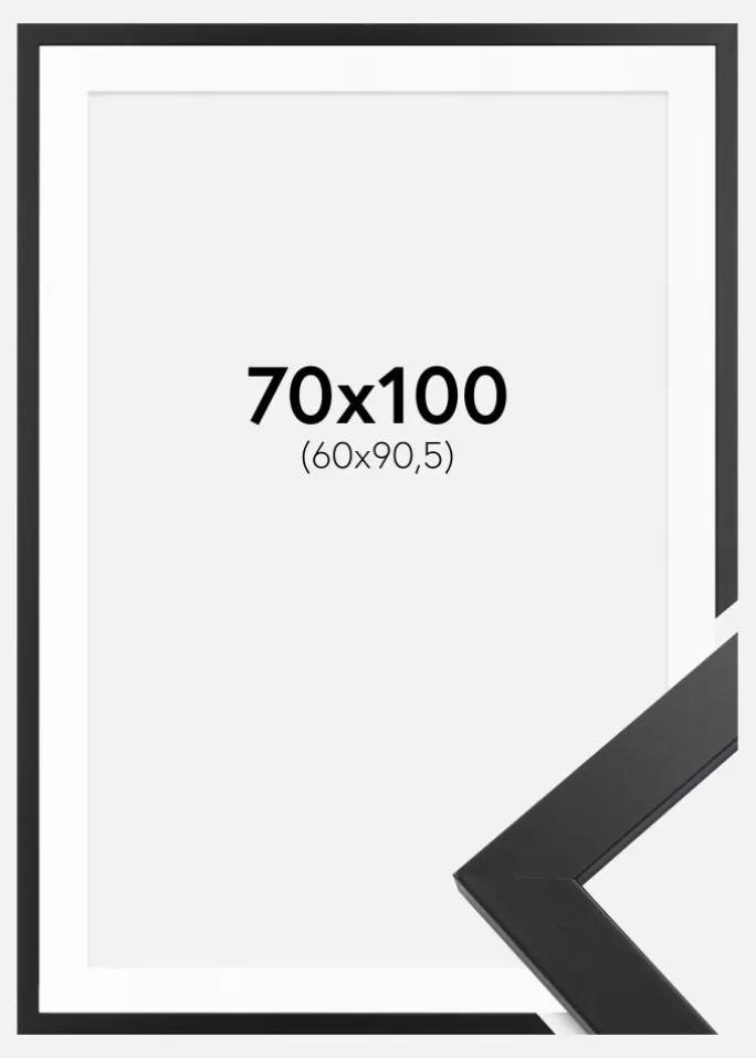 Ramme Black Wood 70x100 cm - Passepartout Hvid 61x91,5 cm