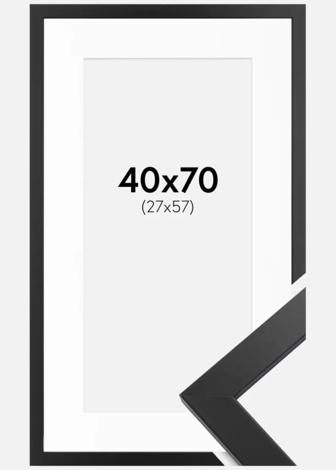 Ramme Black Wood 40x70 cm - Passepartout Hvid 28x58 cm
