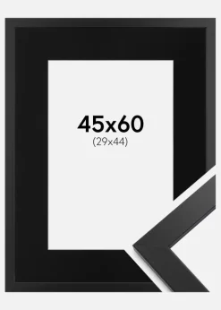 Ramme Black Wood 45x60 cm - Passepartout Sort 30x45 cm