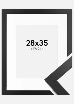 Ramme Black Wood 28x35 cm - Passepartout Hvid 20x25 cm